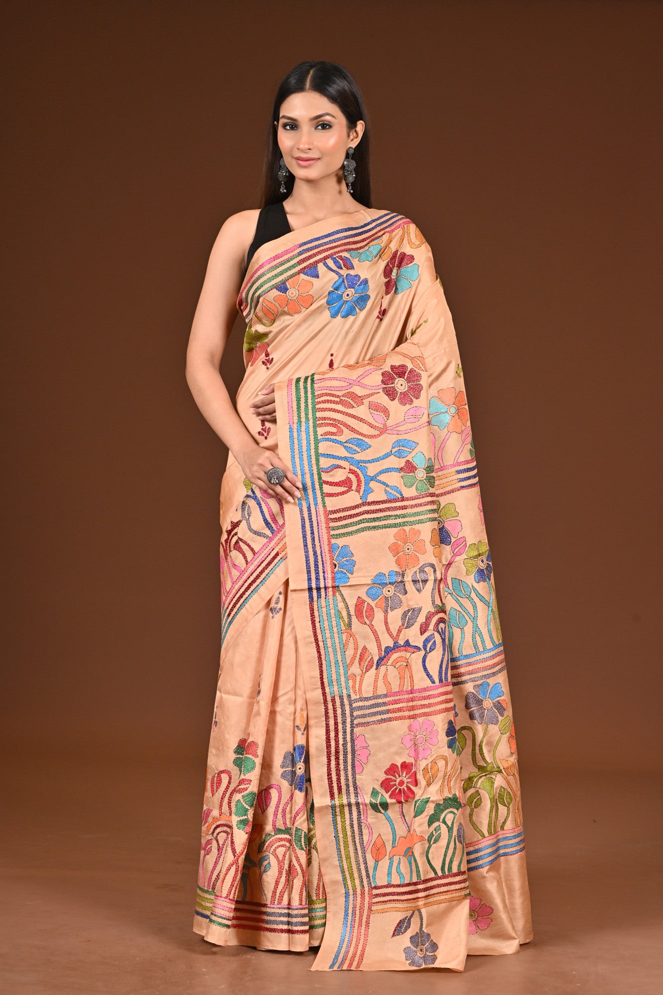 PURE  SILK KANTHA SAREE Thumbnail