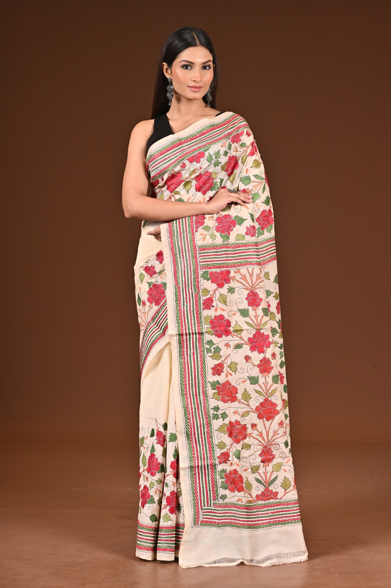 PURE  SILK KANTHA SAREE Thumbnail