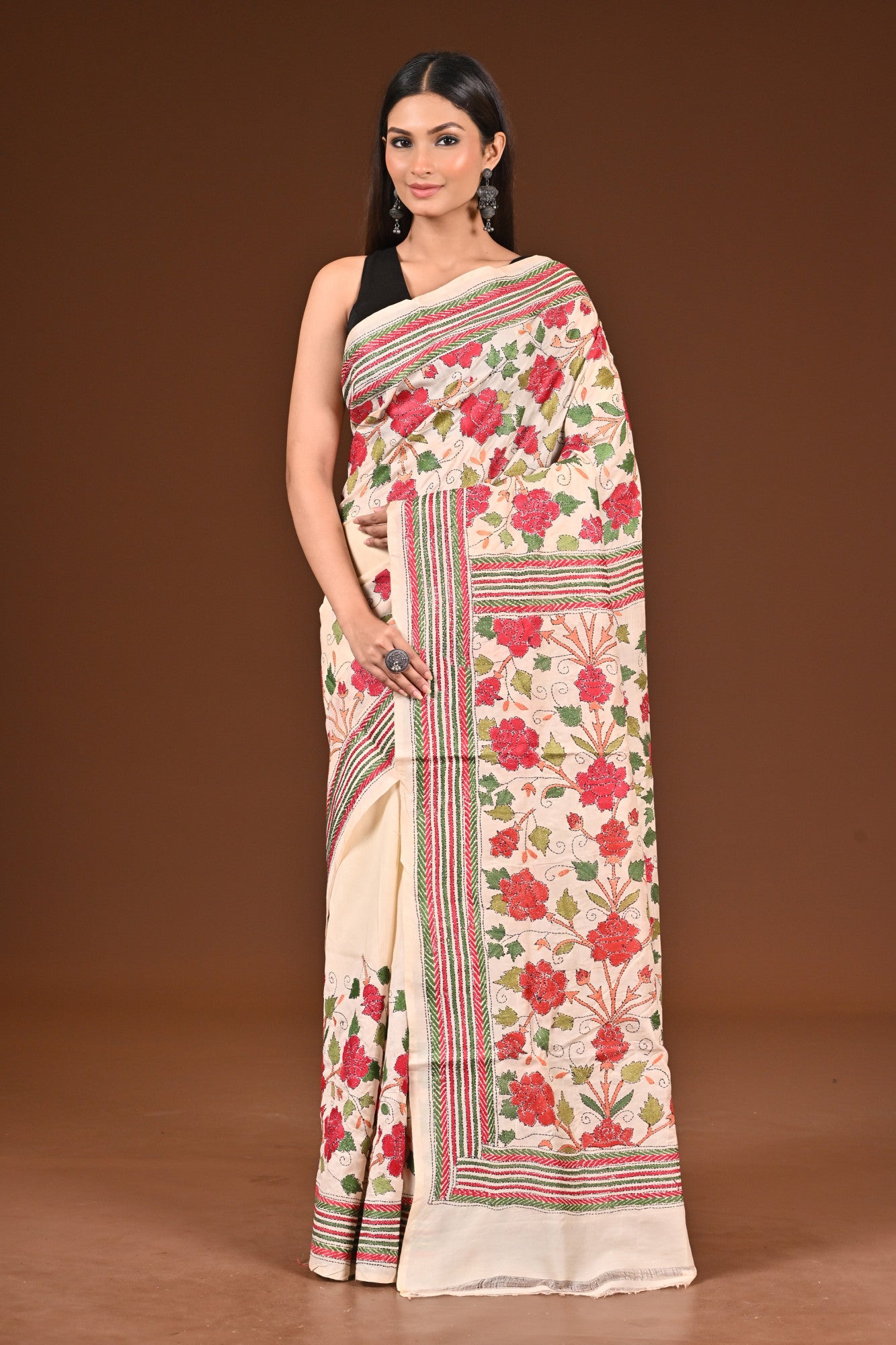 PURE  SILK KANTHA SAREE Thumbnail