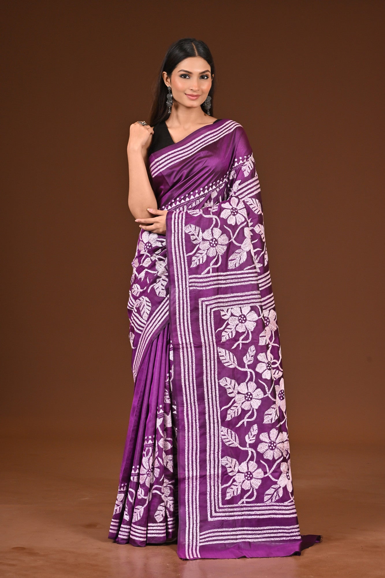PURE  SILK KANTHA SAREE Thumbnail