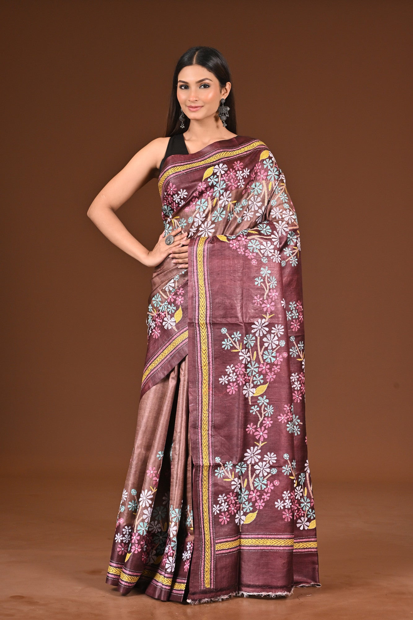 PURE  SILK KANTHA SAREE Thumbnail
