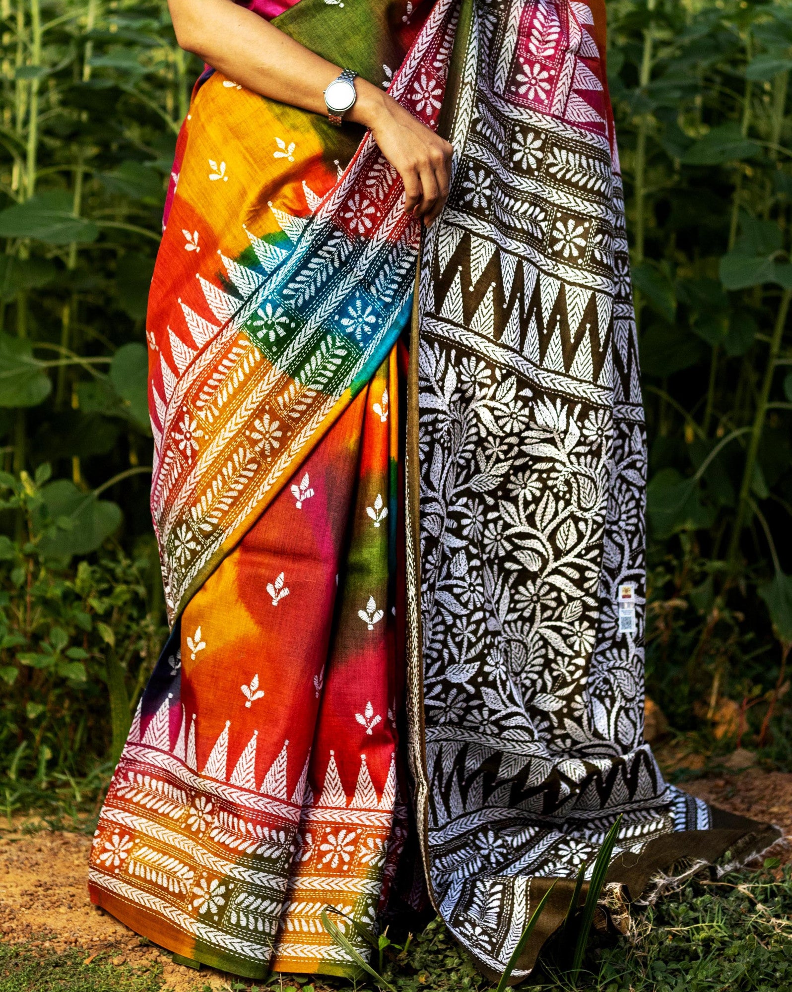 Pure Silk Kantha Saree Multicolor Thumbnail