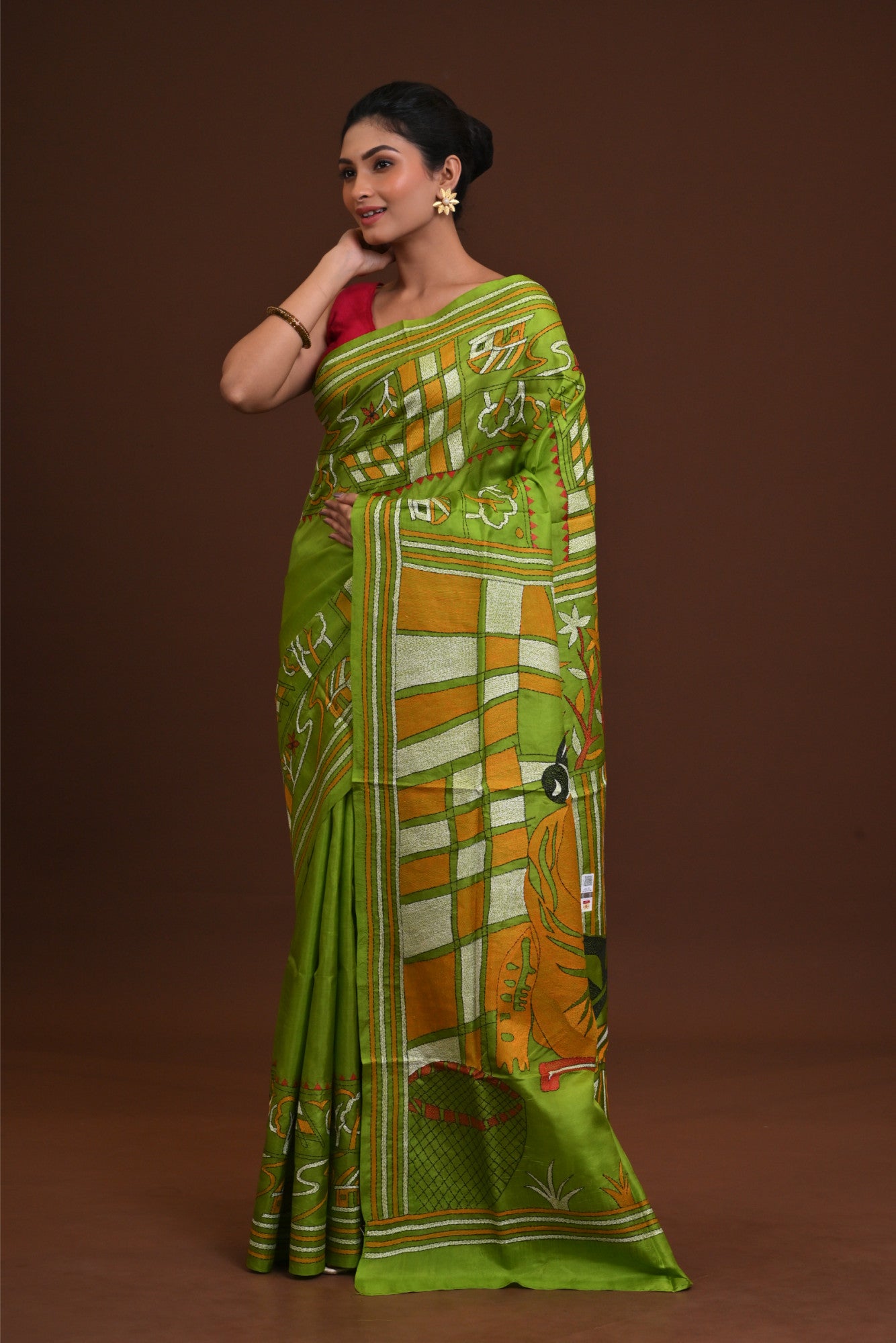 Pure Silk Kantha Stitch Saree