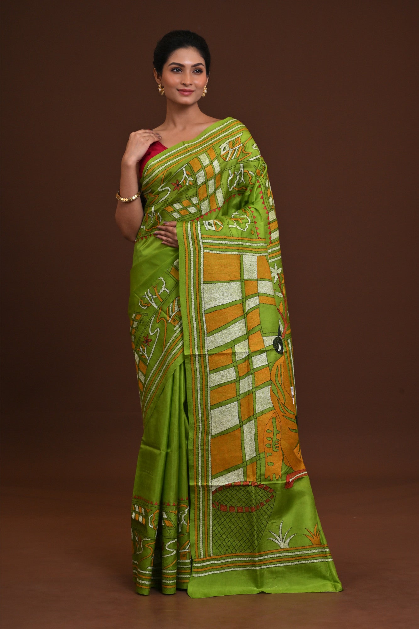 Pure Silk Kantha Stitch Saree