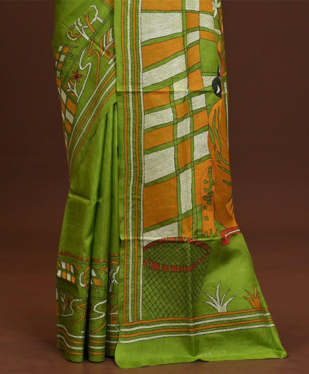 Pure Silk Kantha Stitch Saree