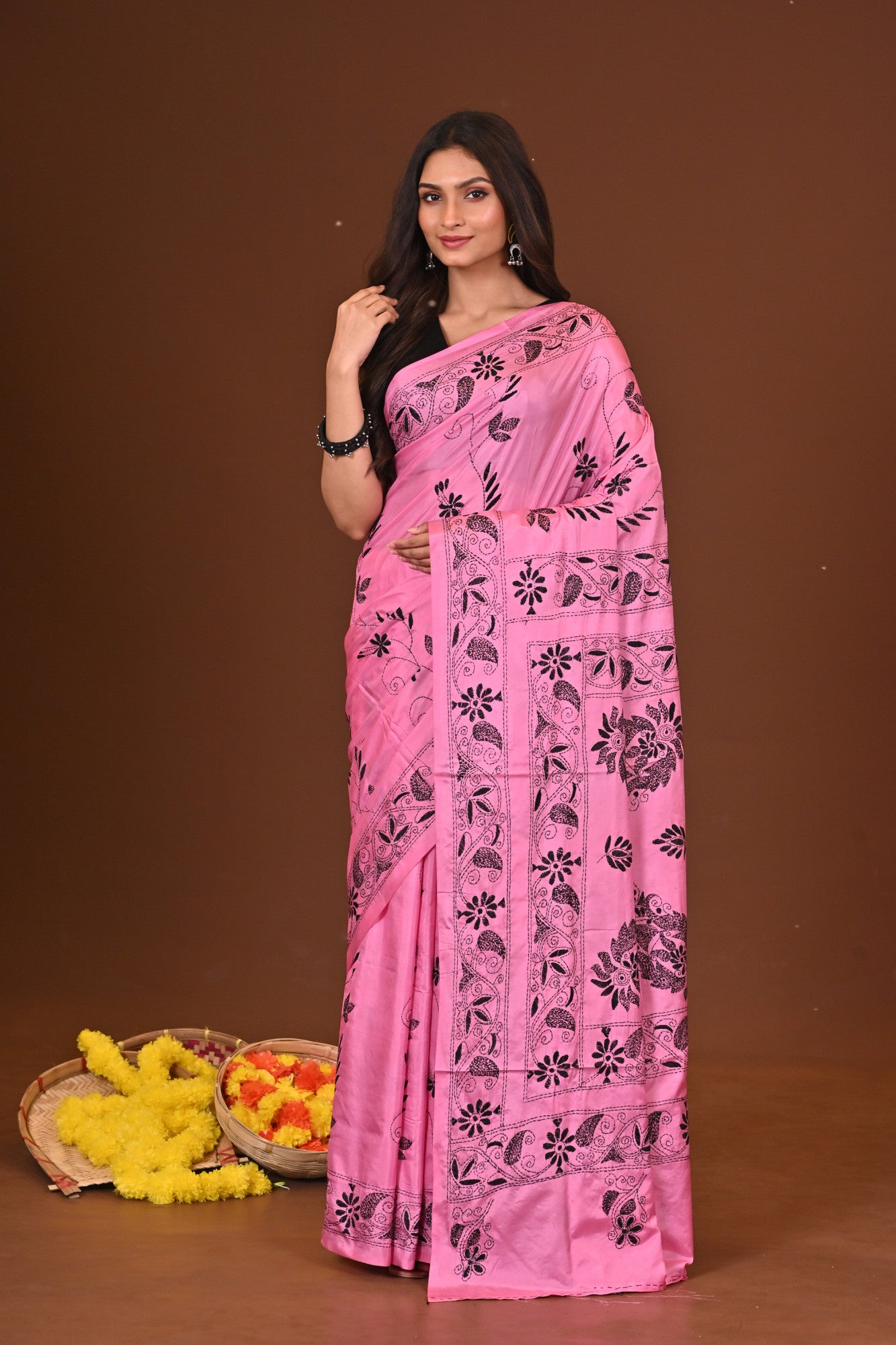 Ruposhi  Blended Silk Kantha Saree Pink Thumbnail