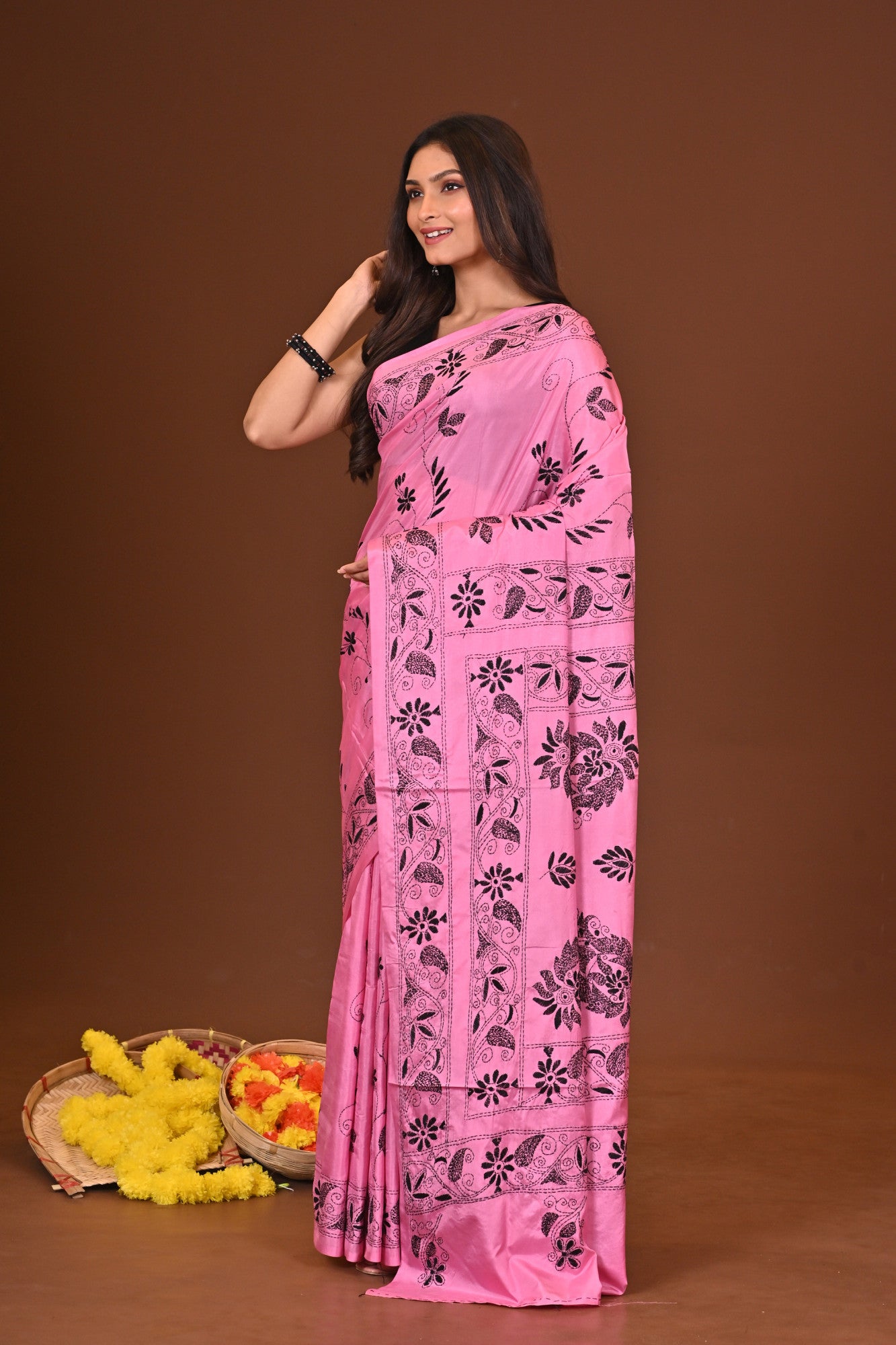 Ruposhi  Blended Silk Kantha Saree Pink Thumbnail