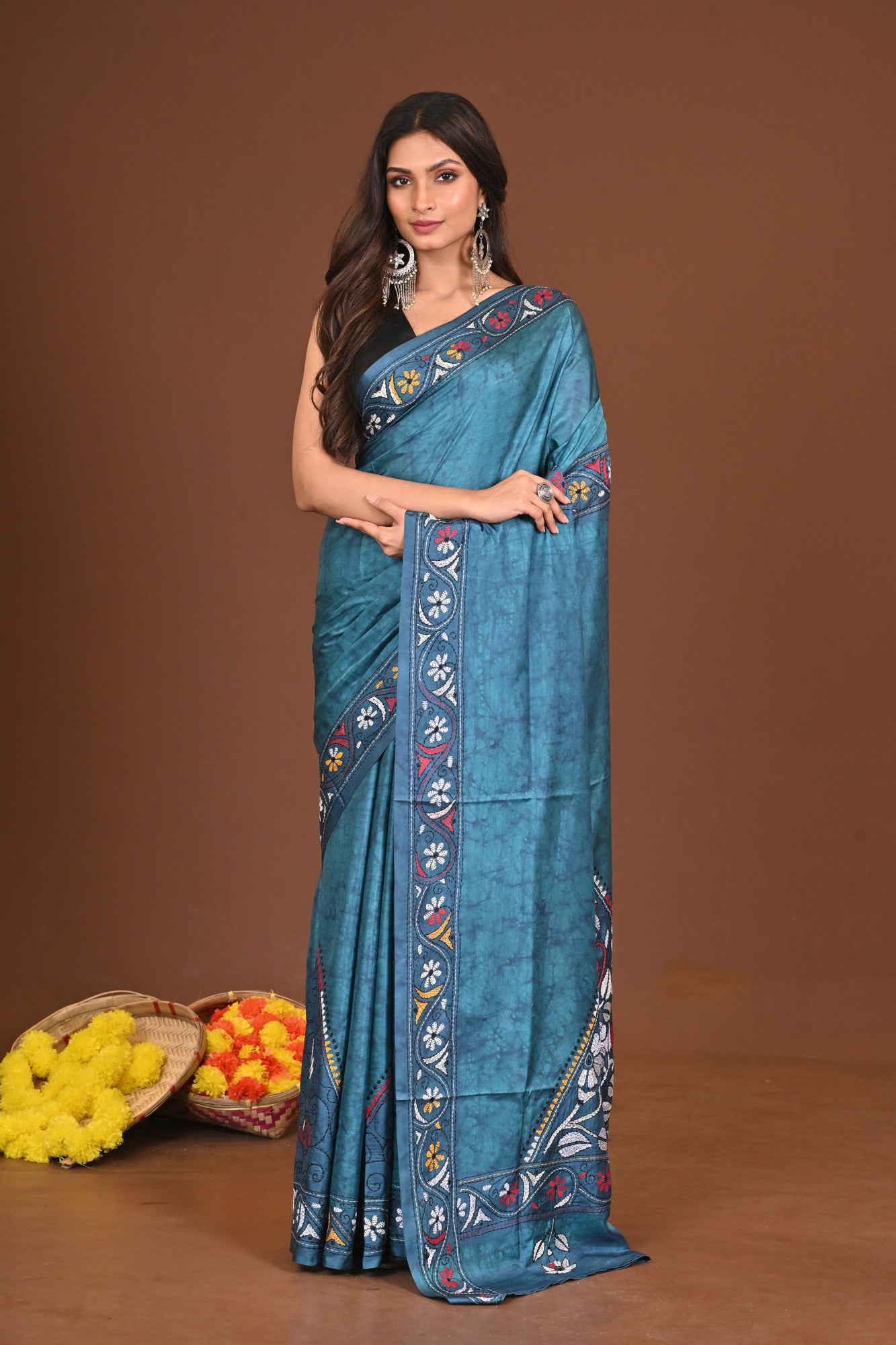 SHYAMAANURAGI BLENDED SILK KANTHA SAREE Thumbnail