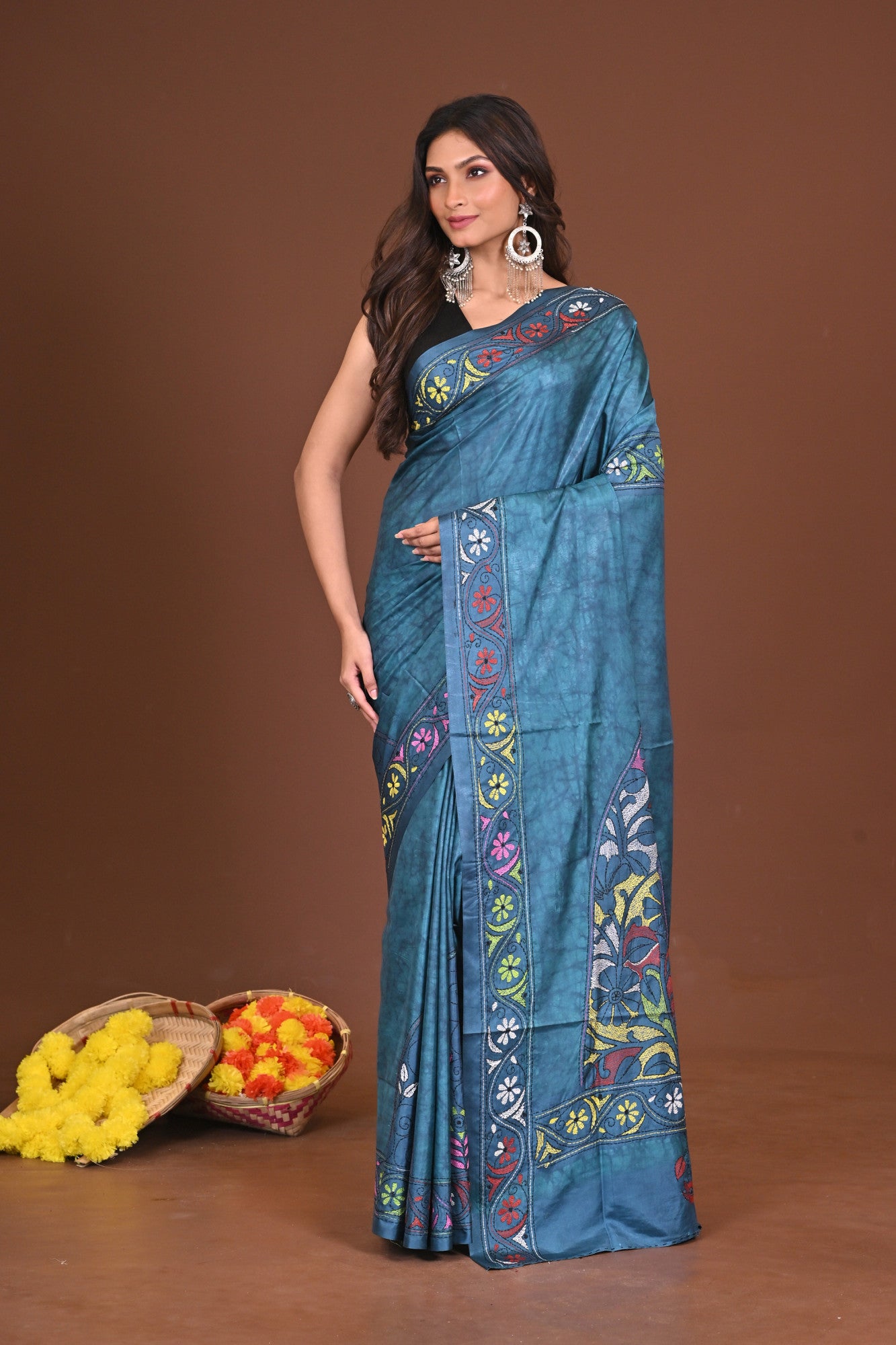 SHYAMALINI BLENDED SILK KANTHA SAREE Thumbnail