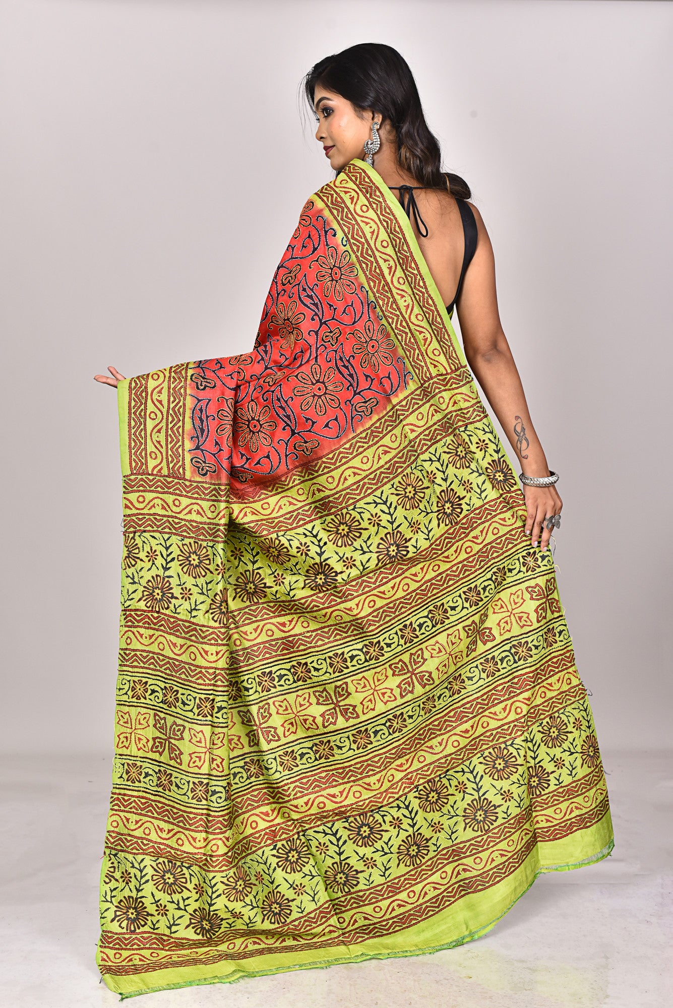 SILK BLOCK KANTHA SAREE Thumbnail
