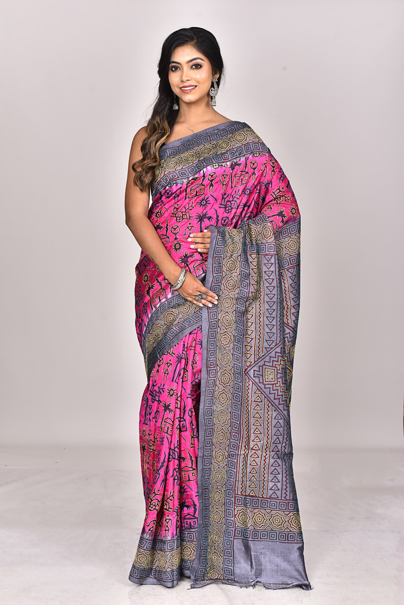 SILK BLOCK KANTHA SAREE