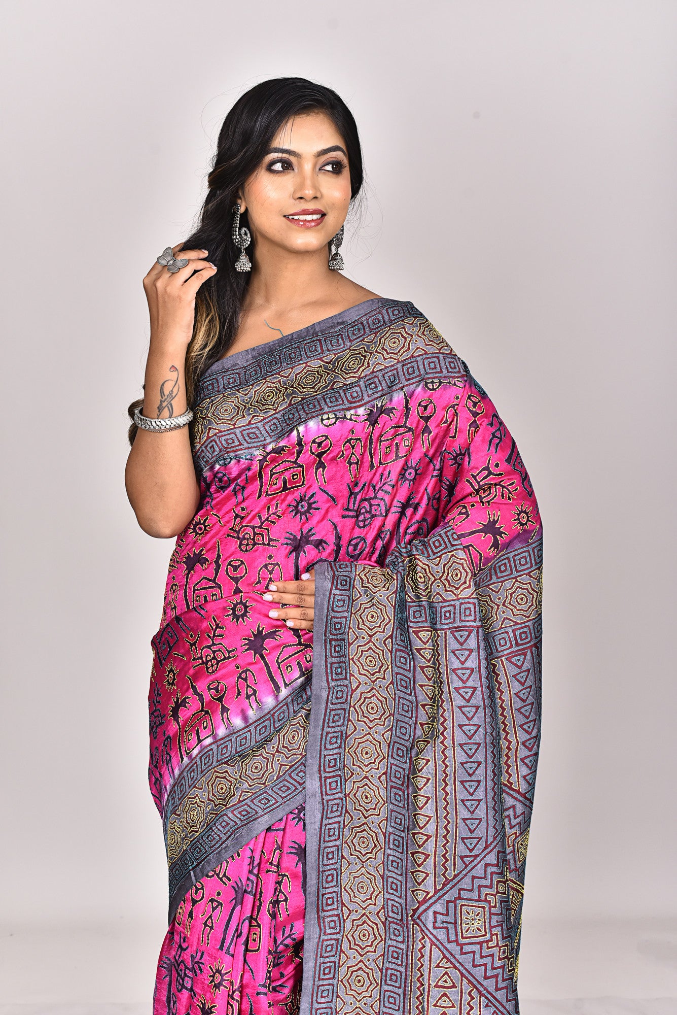SILK BLOCK KANTHA SAREE Thumbnail