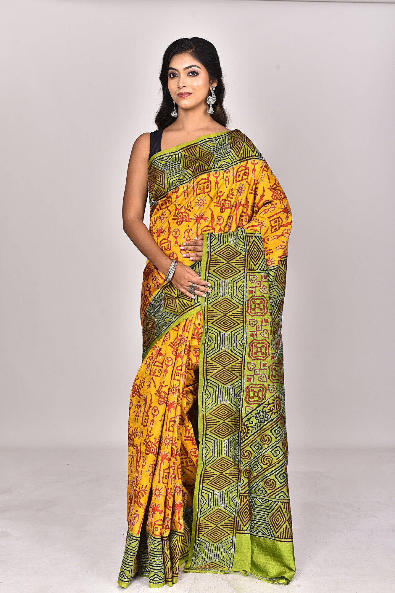 SILK BLOCK KANTHA SAREE