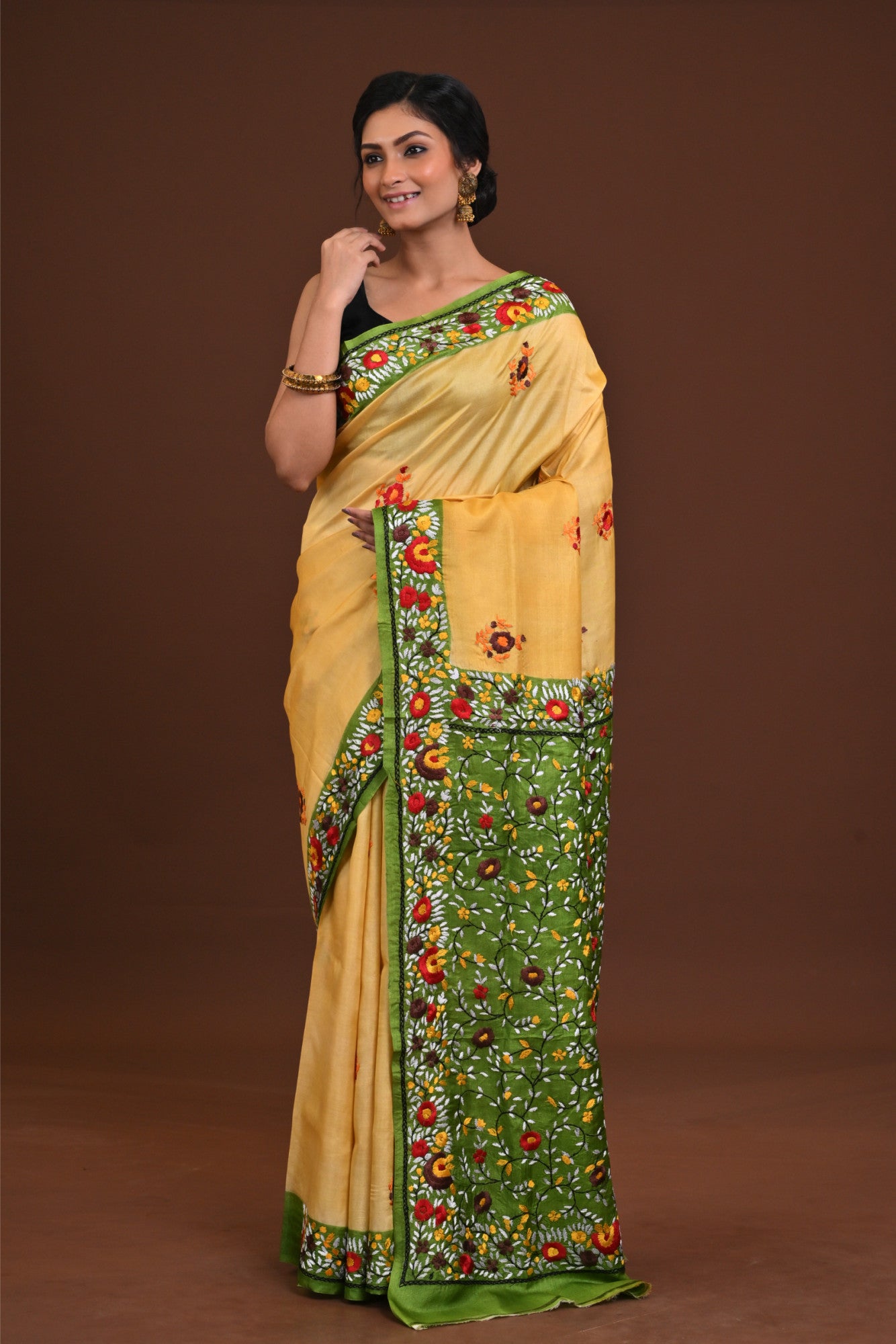 Silk Jalchuri Allover Kantha Saree