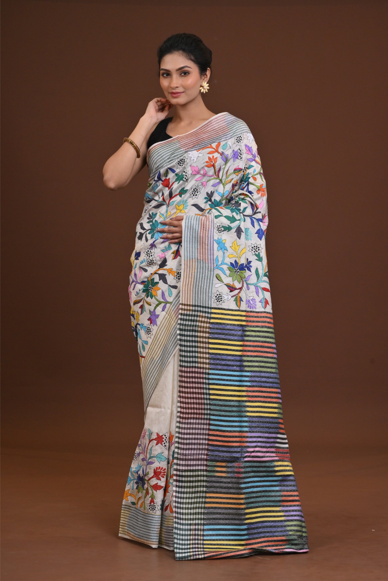 Silk Jalchuri Allover Kantha Saree Thumbnail