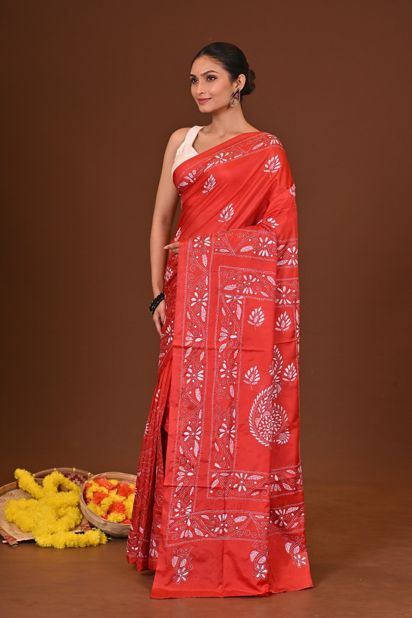 SINDOORREKHA Blended Silk Kantha Stitch Saree Thumbnail