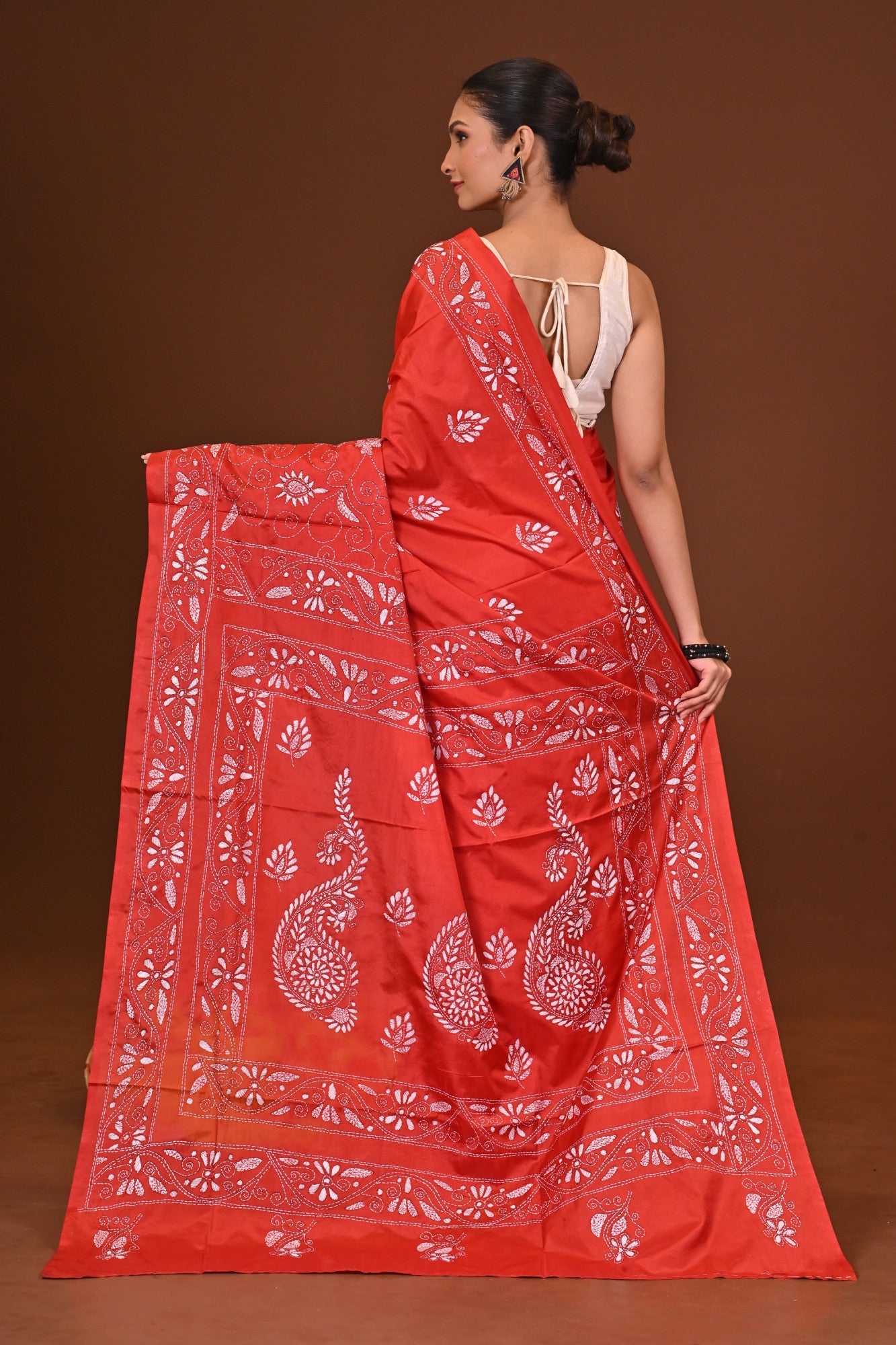 SINDOORREKHA Blended Silk Kantha Stitch Saree Thumbnail