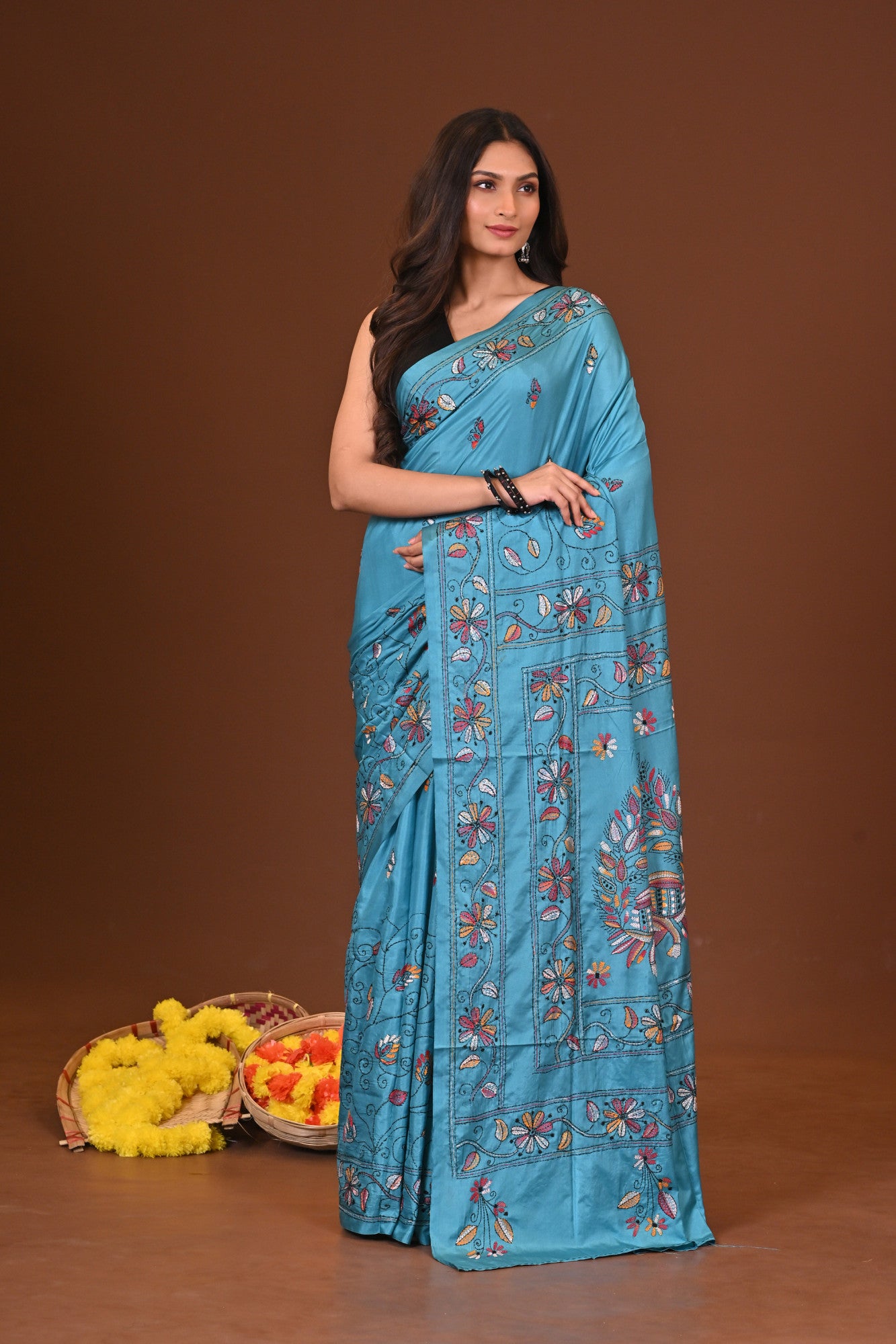 Sondhyaragini Blended silk kantha saree Thumbnail
