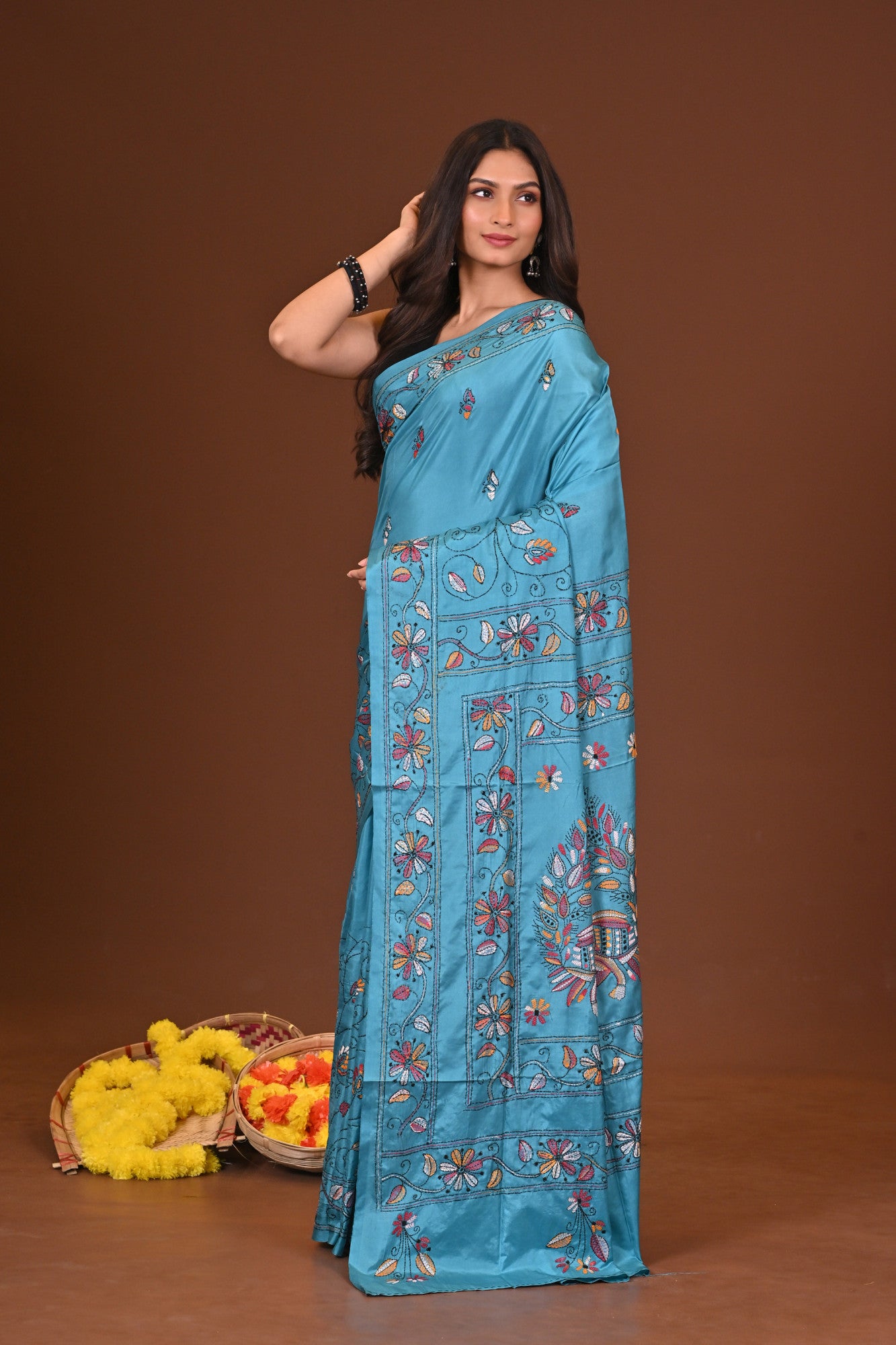 Sondhyaragini Blended silk kantha saree Thumbnail