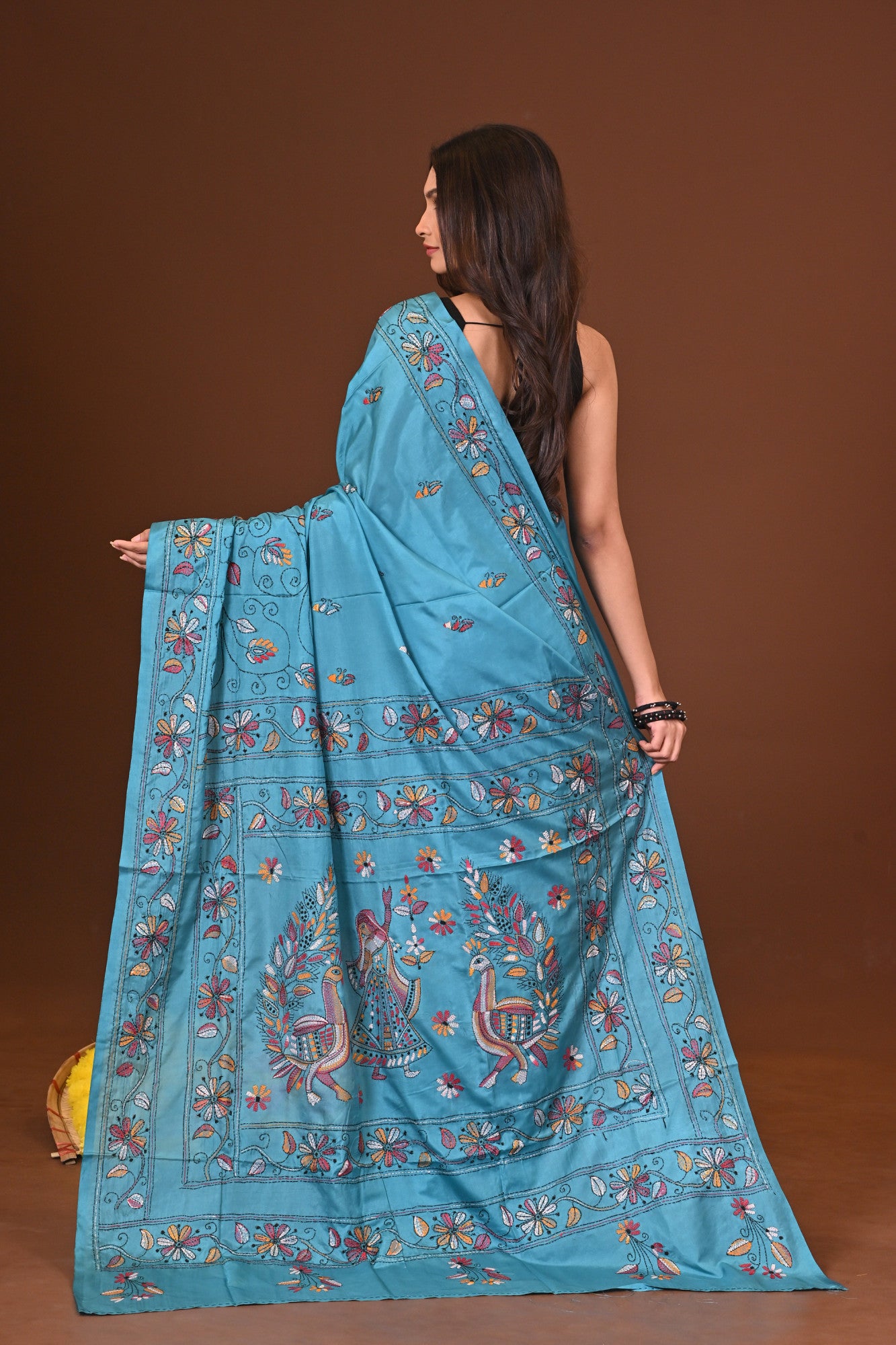Sondhyaragini Blended silk kantha saree Thumbnail