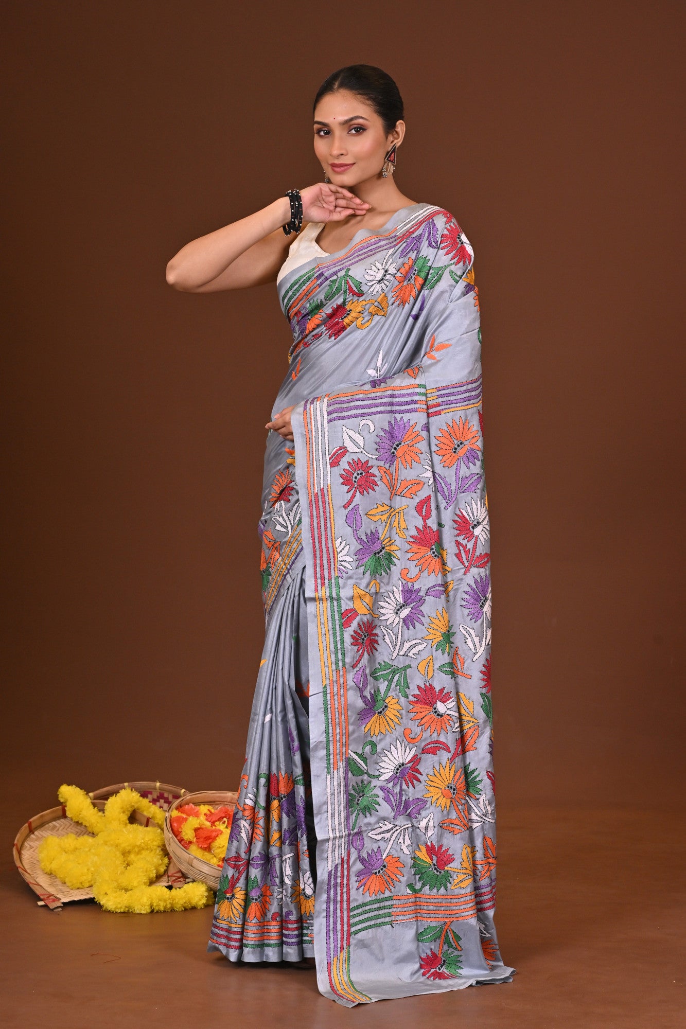 SUBHRANGI BLENDED SILK KANTHA SAREE