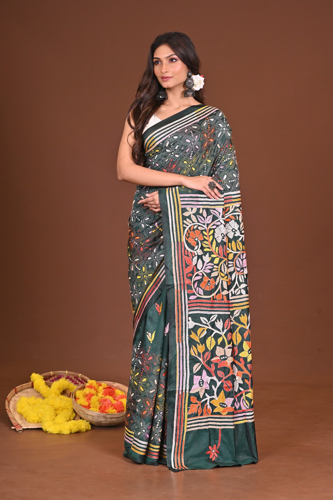 TAPASWINI BLENDED SILK KANTHA SAREE Thumbnail