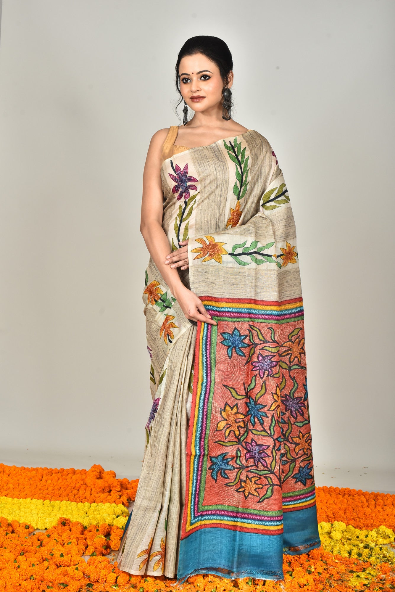 TUSSAR BLOCK HANDPRINT SAREE Thumbnail