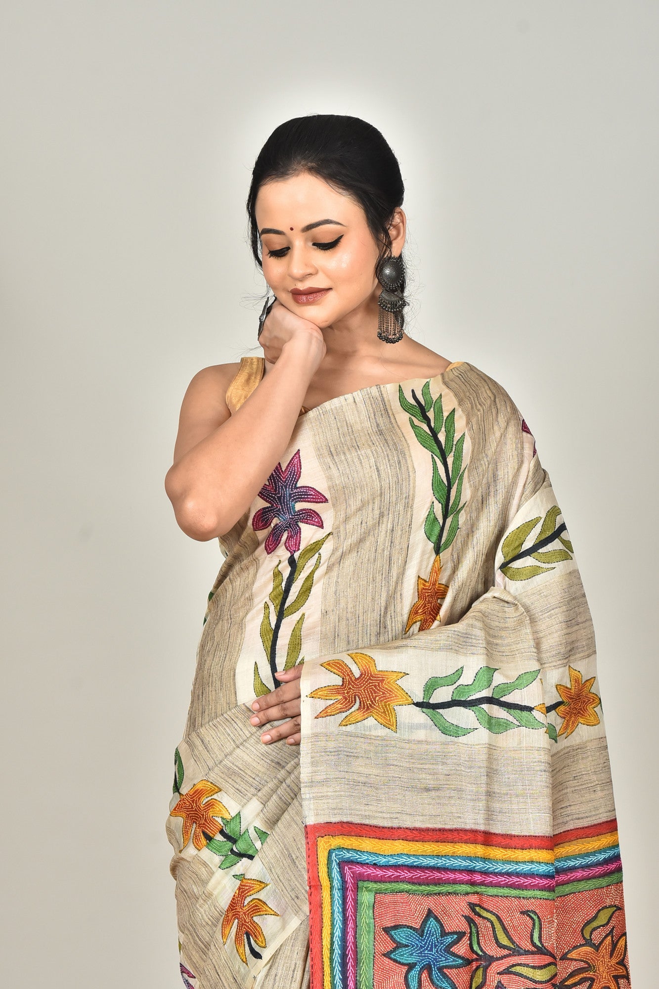 TUSSAR BLOCK HANDPRINT SAREE Thumbnail