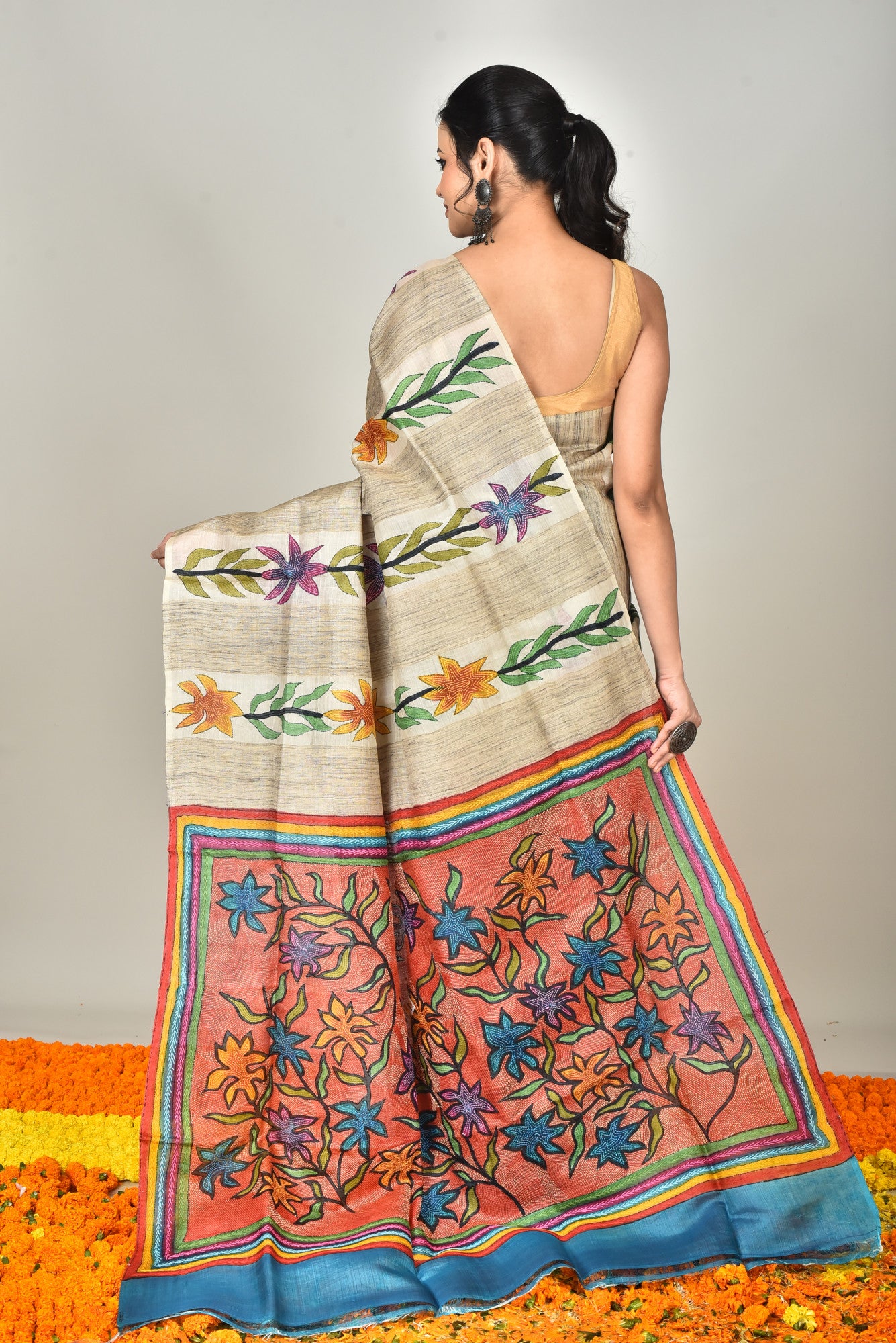 TUSSAR BLOCK HANDPRINT SAREE Thumbnail