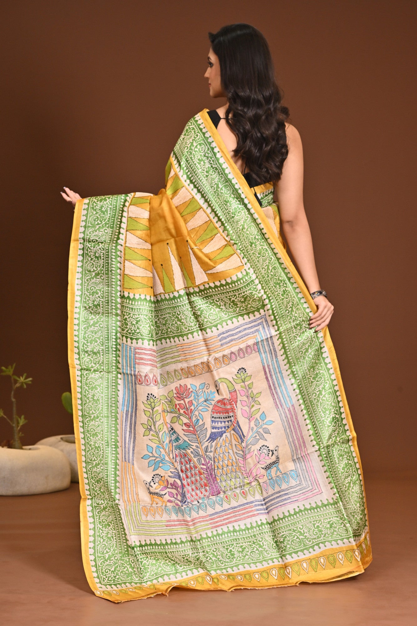 TUSSAR DYE BLOCK KANTHA SAREE Thumbnail