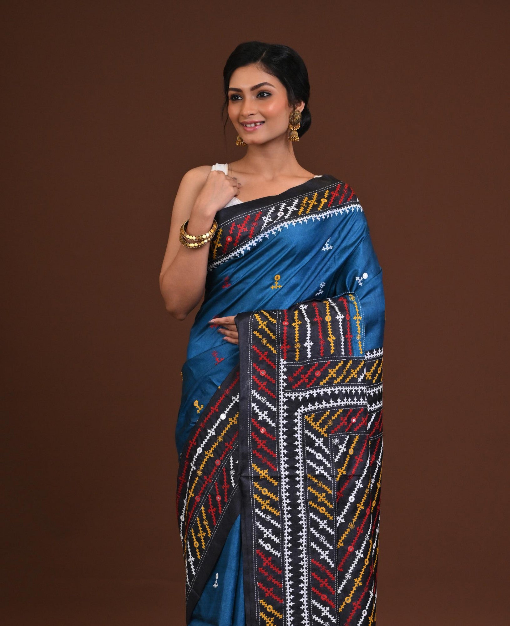 Tussar Dye Gujrati Mirror Saree Thumbnail