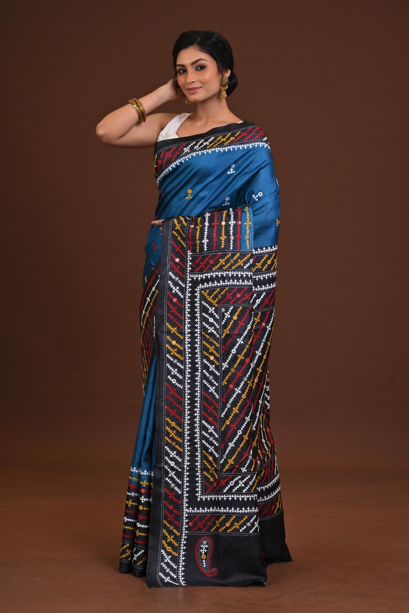 Tussar Dye Gujrati Mirror Saree Thumbnail