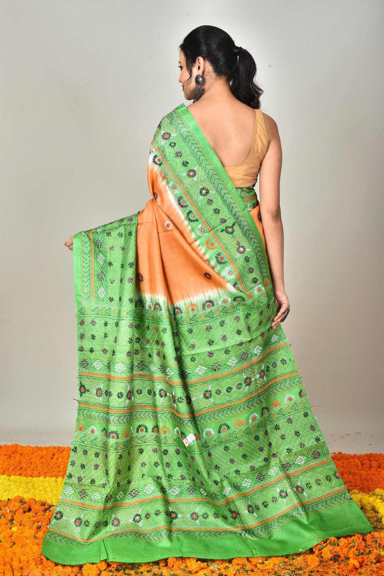 Tussar Dye Lambani Kantha Stitch Saree Thumbnail