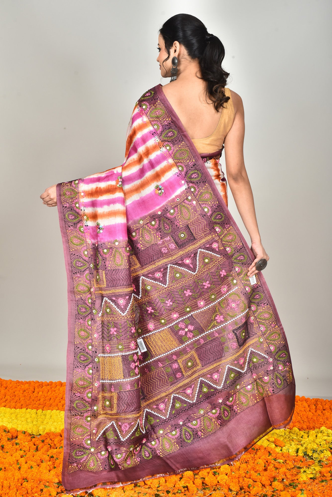 Tussar Dye Lambani Silk Kantha Saree Multicolor Thumbnail