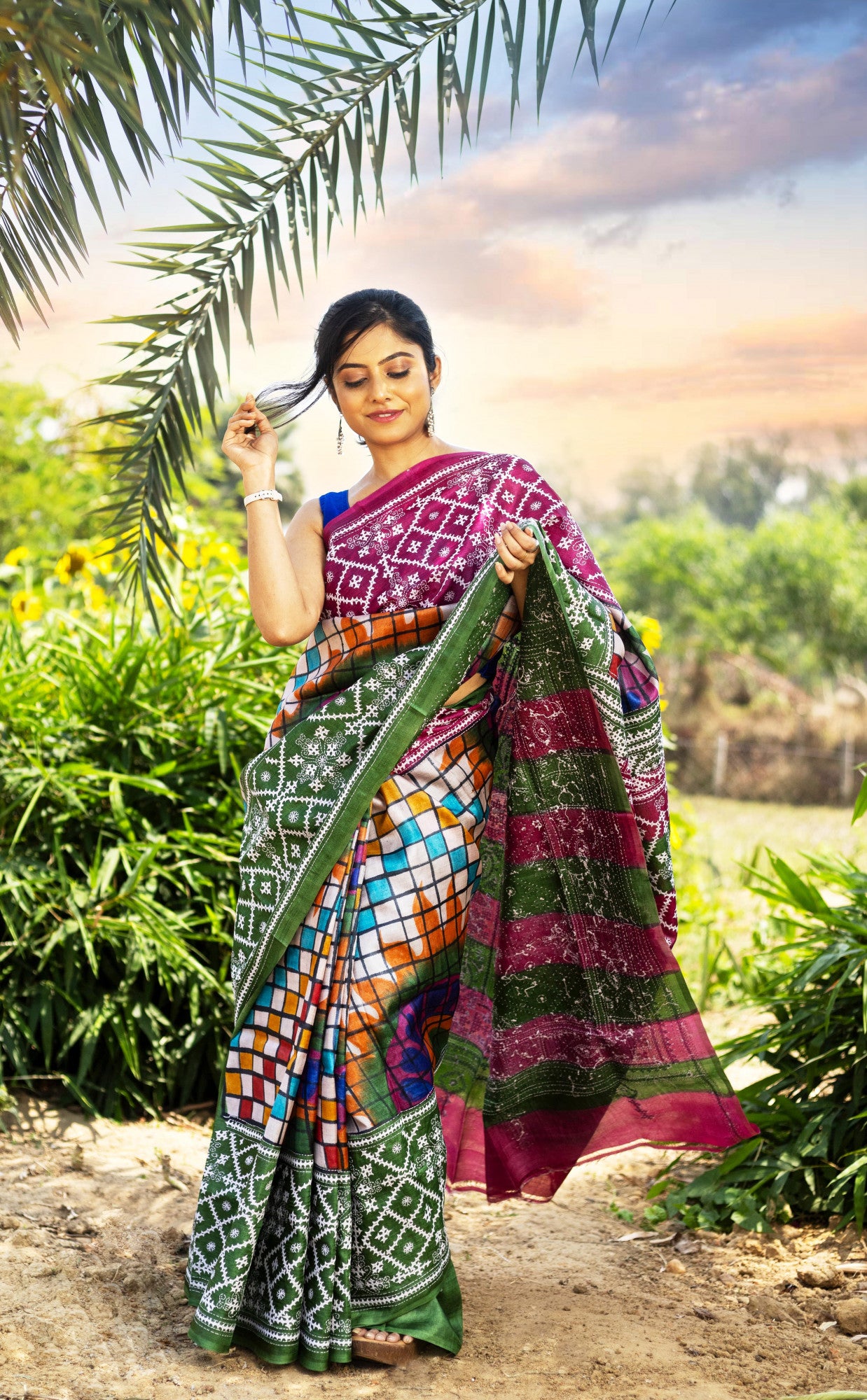 Tussar Fusion Gujrati Stitch Kantha Saree