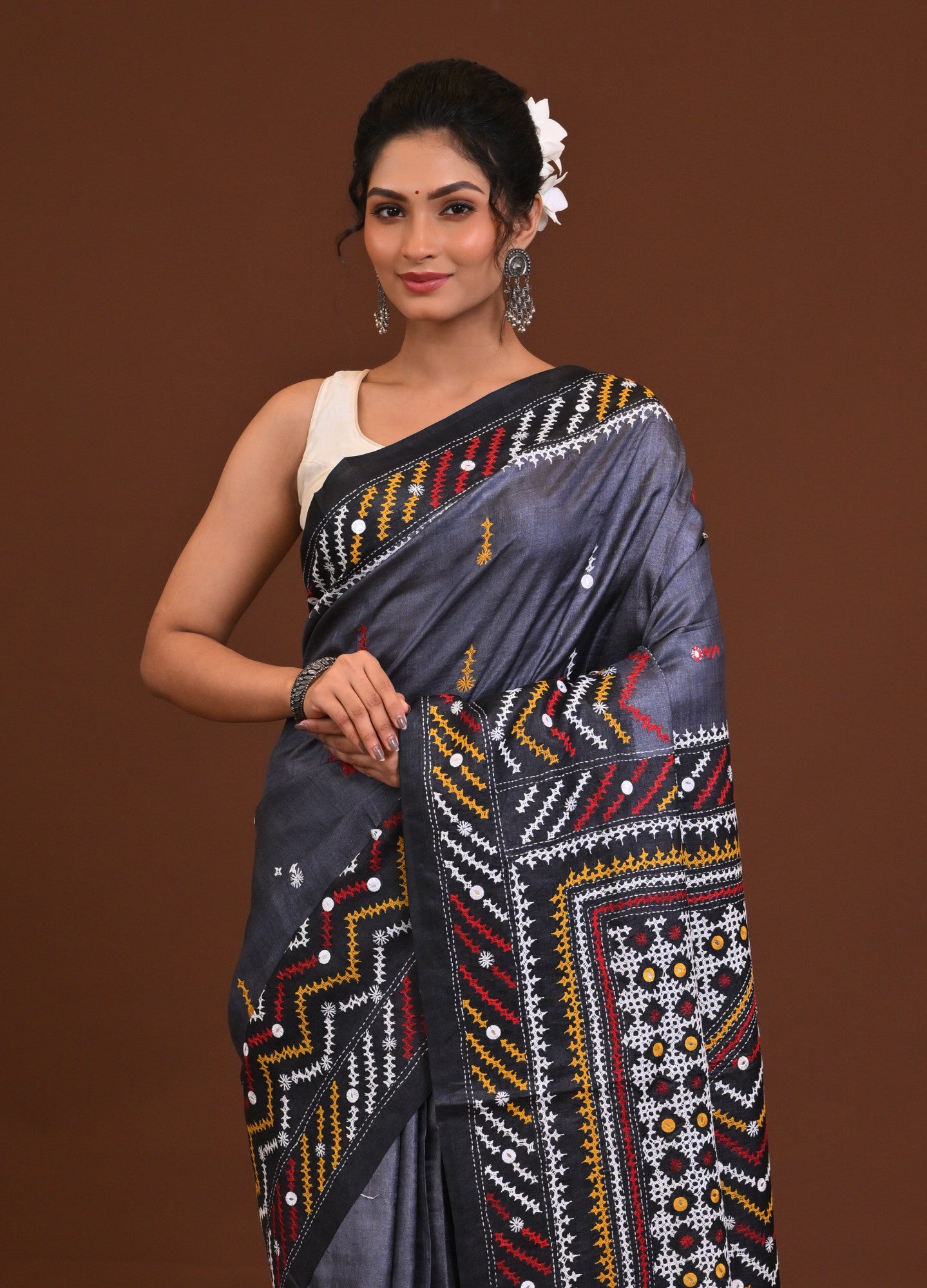 Tussar Fusion Kantha Saree