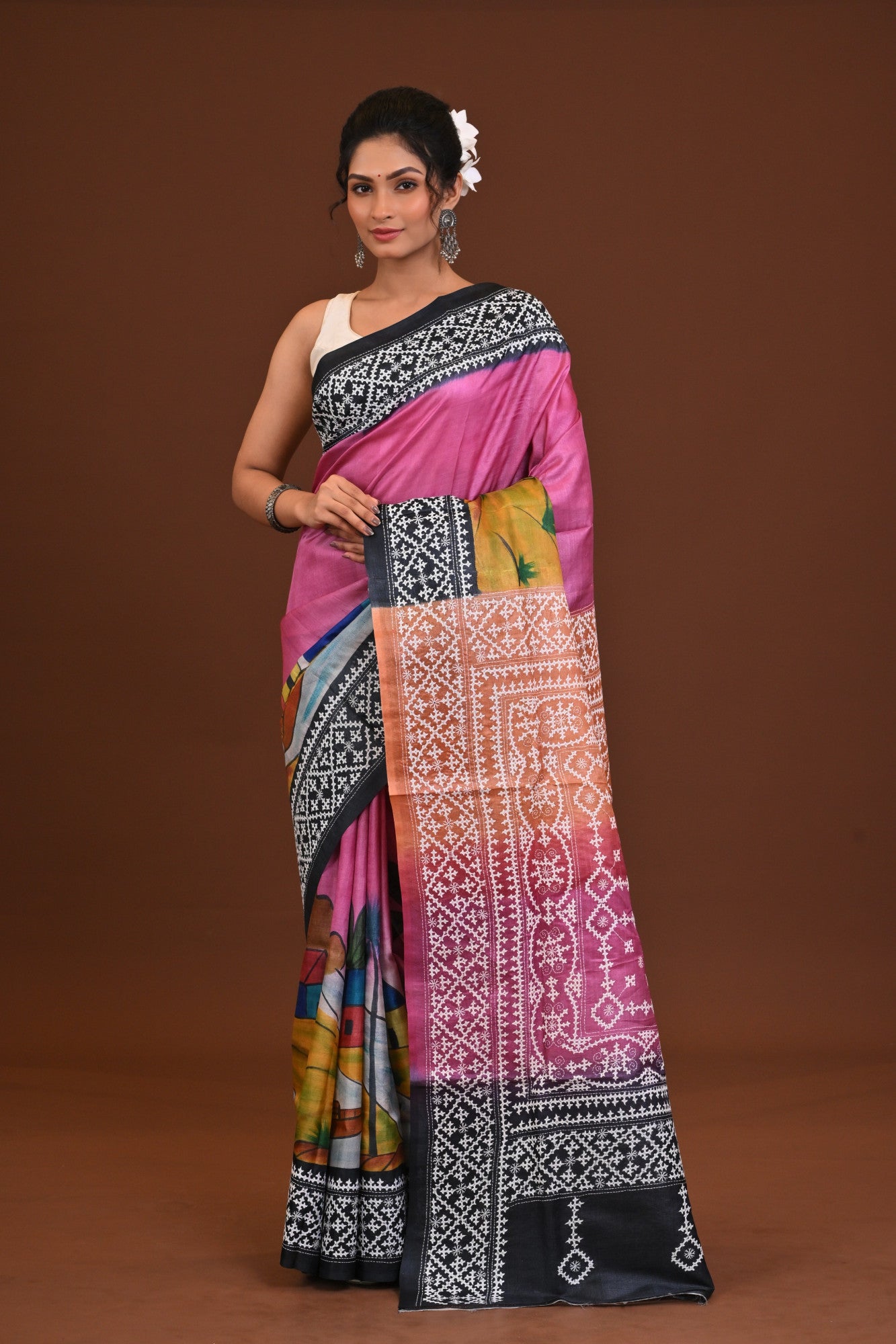 Tussar Fusion Kantha Saree