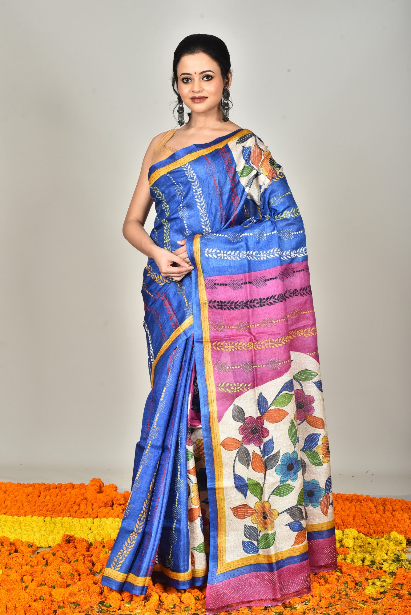GACHI TUSSAR SILK KANTHA SAREE