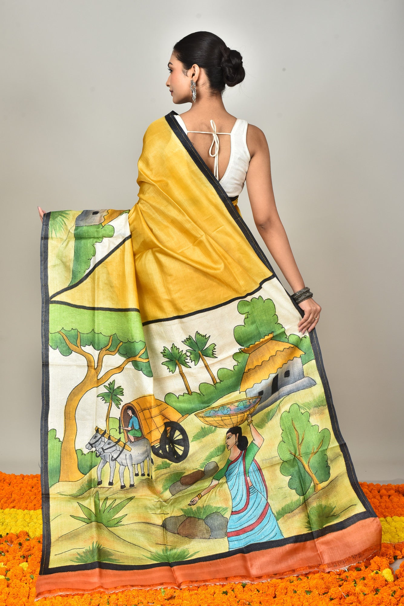 TUSSAR HANDPRINT  KANTHA SAREE Thumbnail