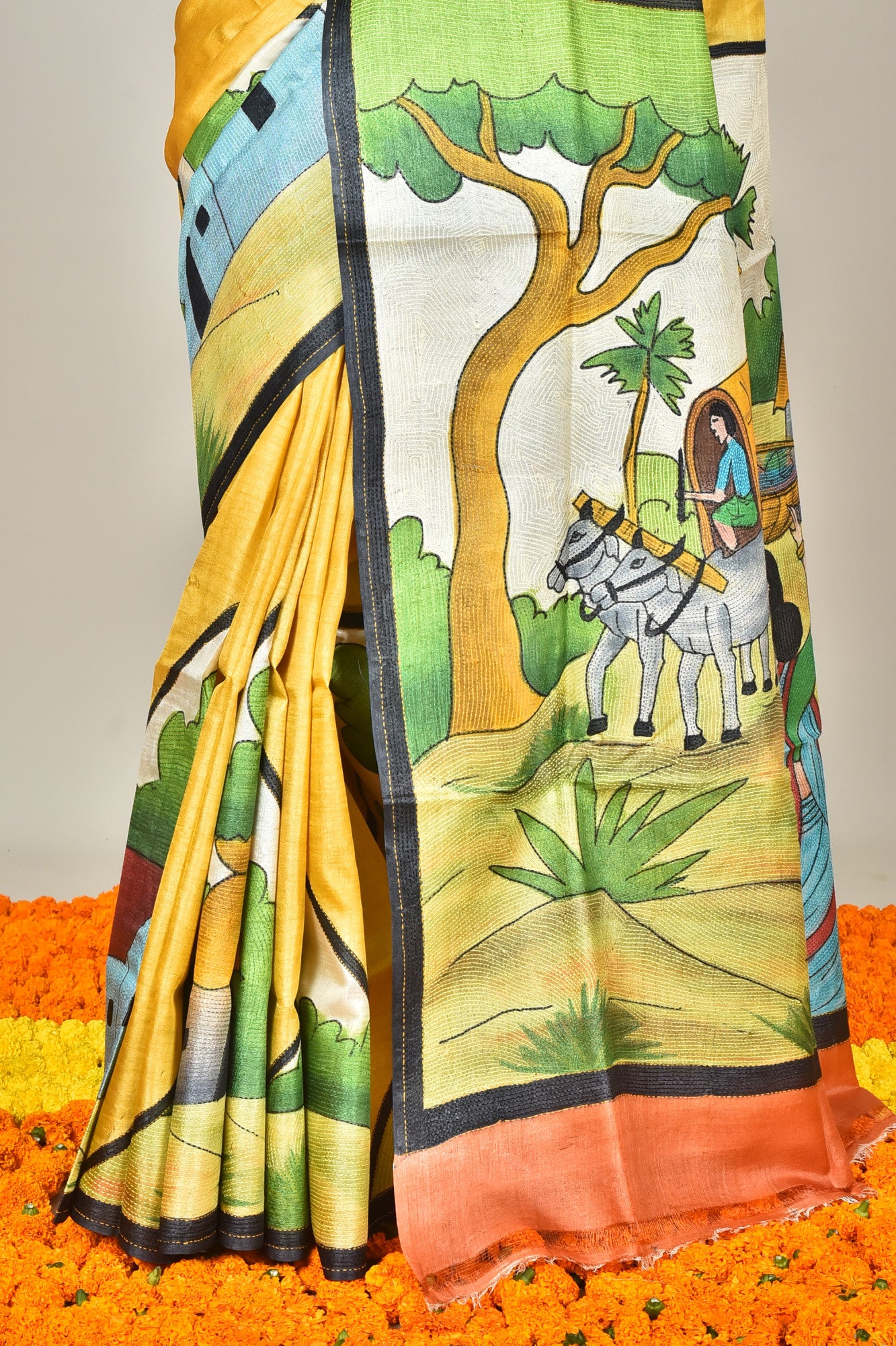 TUSSAR HANDPRINT  KANTHA SAREE Thumbnail