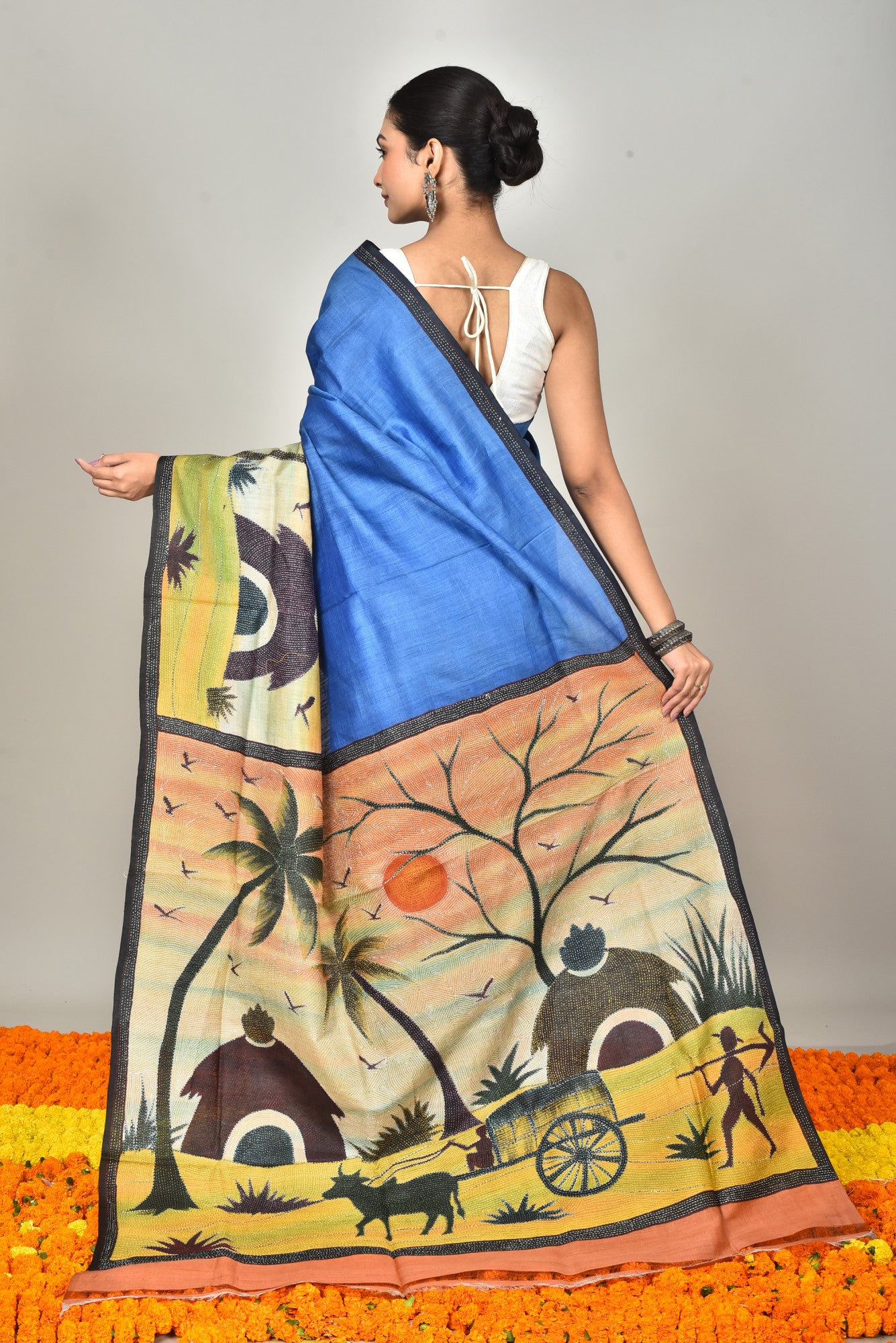 TUSSAR HANDPRINT KANTHA SAREE Thumbnail