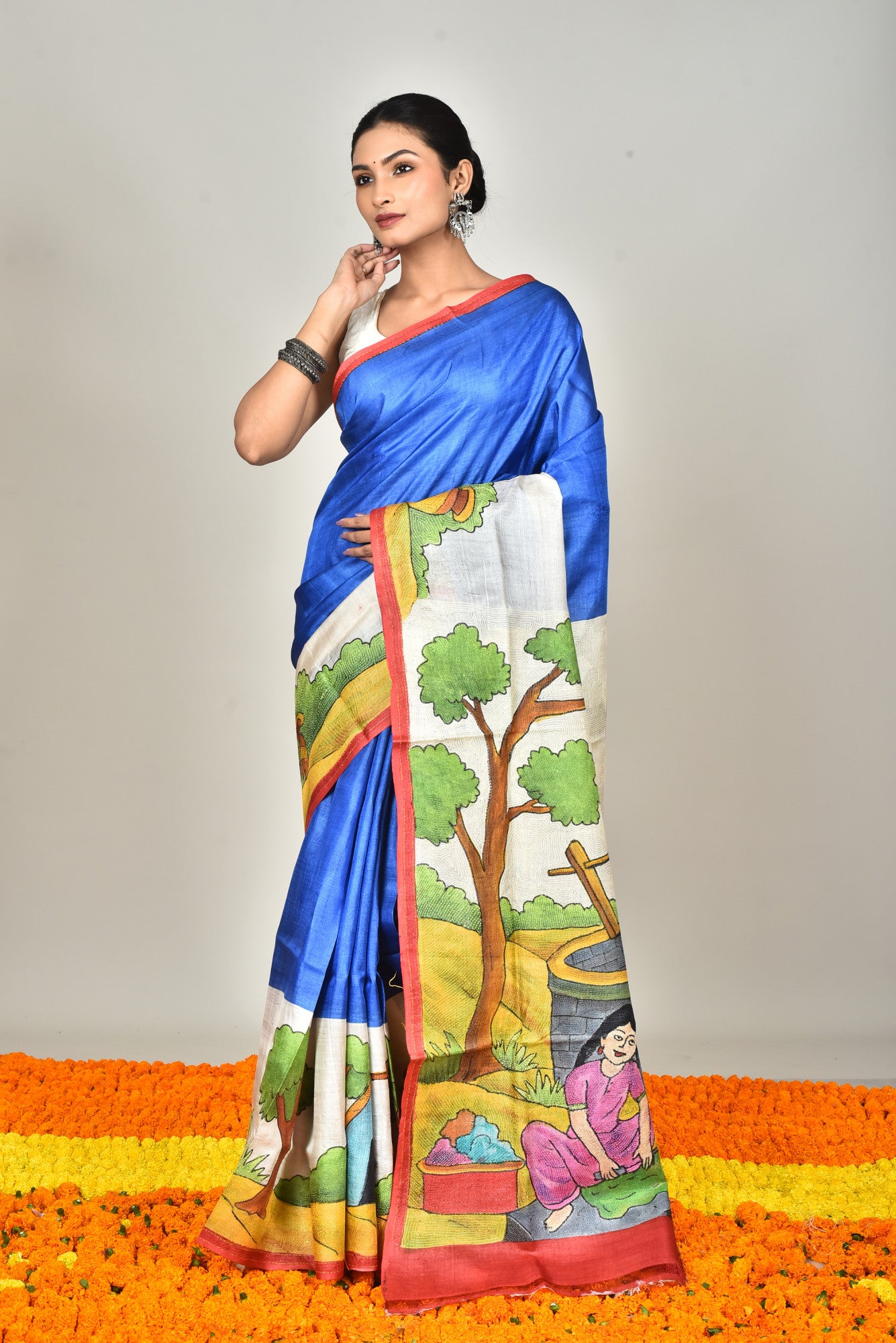 TUSSAR SILK HANDPRINT SAREE Thumbnail