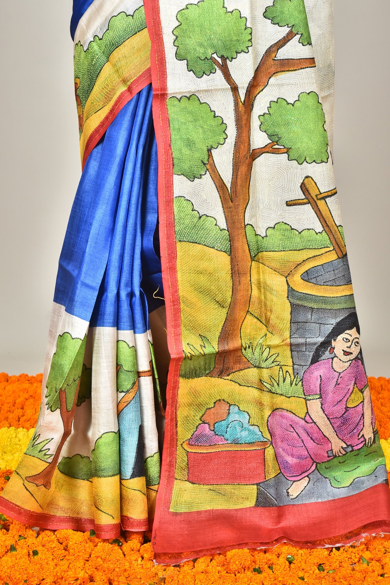 TUSSAR SILK HANDPRINT SAREE Thumbnail