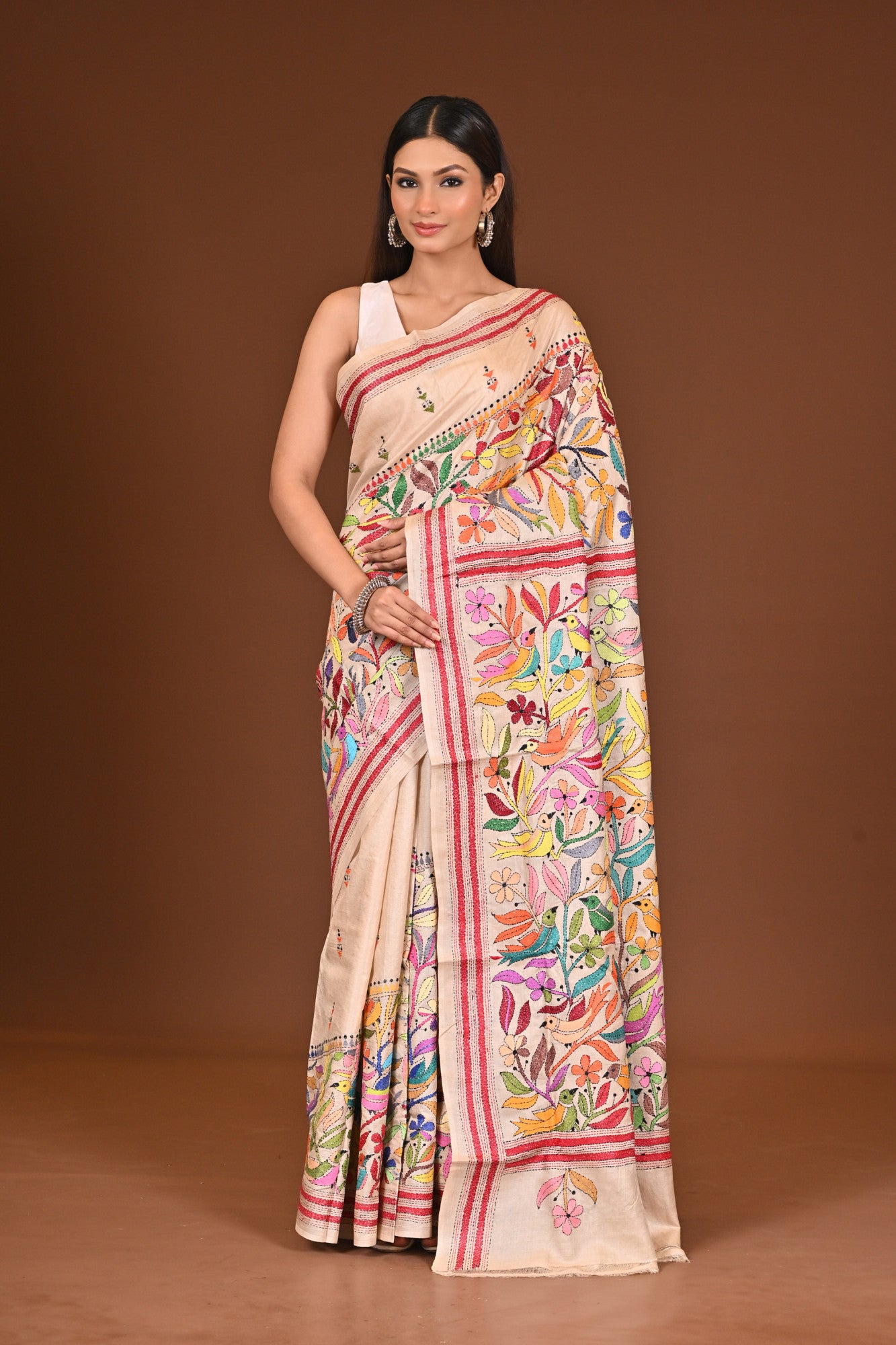 TUSSAR  SILK KANTHA SAREE