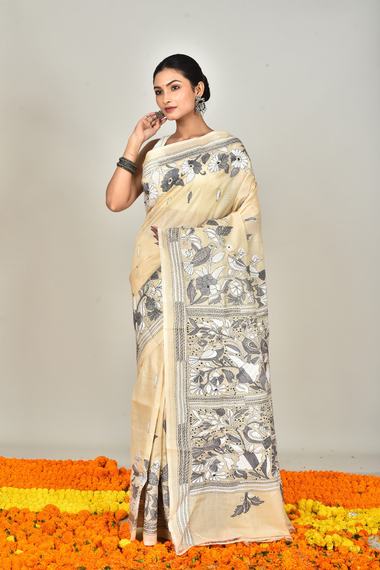 TUSSAR SILK KANTHA SAREE