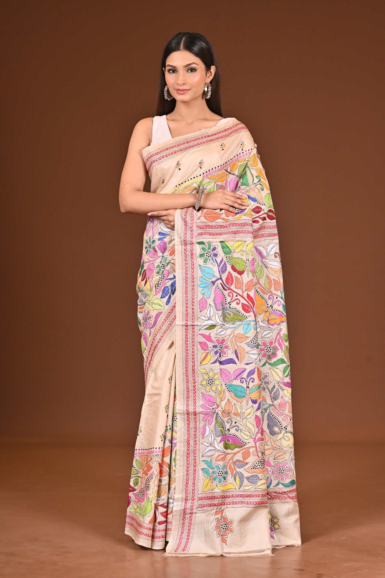 TUSSAR  SILK KANTHA SAREE Thumbnail